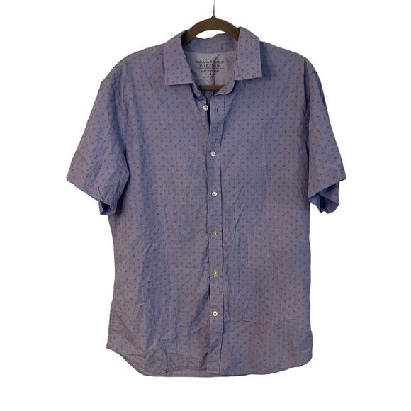 Banana Republic Luxe Poplin Short Sleeve Grant Slim Fit Button Down Shirt Large - Picture 1 of 8